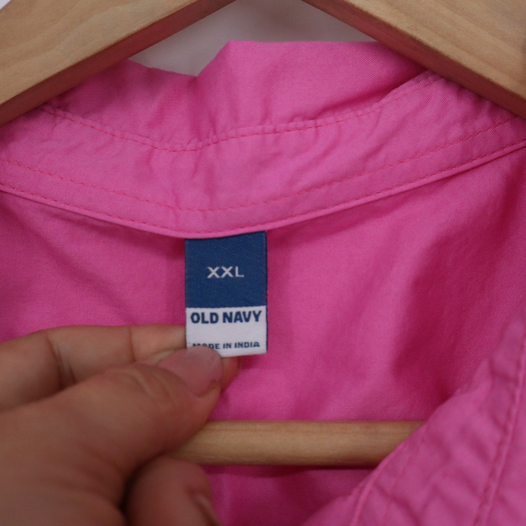 Old Navy Womens XXL Pink Cotton Short Sleeve Button Down Shirt Dress