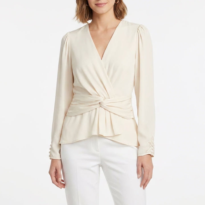 Express Ivory Surplice Wrap Front Tie Peplum Blouse NWT Large