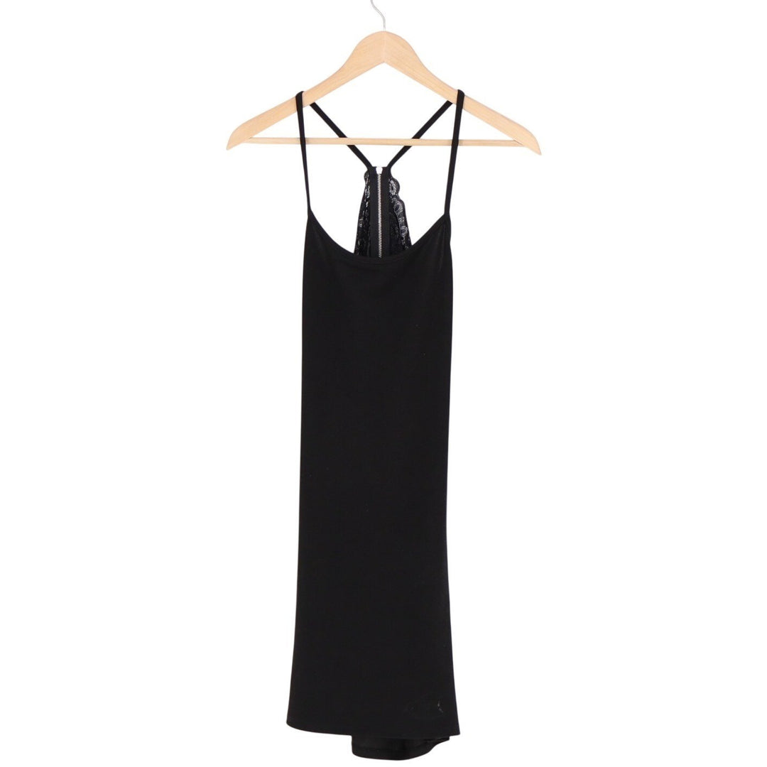 Midi Dress Womens Medium Black Stretch Zip Black Lace Detail Spaghetti Strap