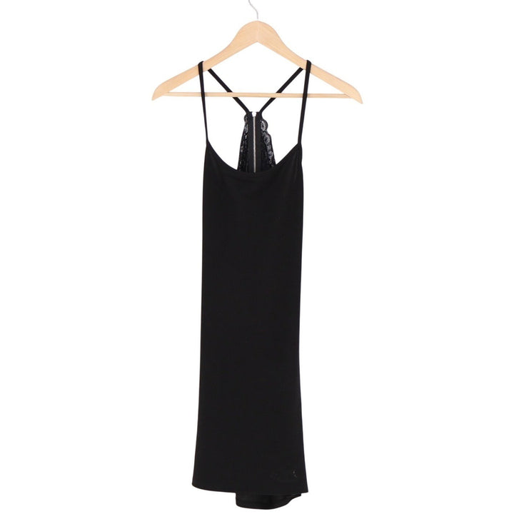 Midi Dress Womens Medium Black Stretch Zip Black Lace Detail Spaghetti Strap