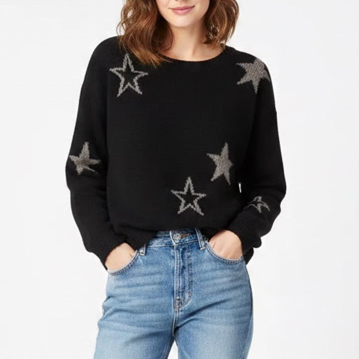 Rails Perci Sweater Womens Medium Black Star Print Wool Long Sleeve Crew Neck