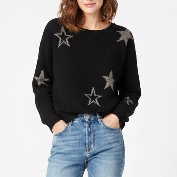 Rails Perci Sweater Womens Medium Black Star Print Wool Long Sleeve Crew Neck