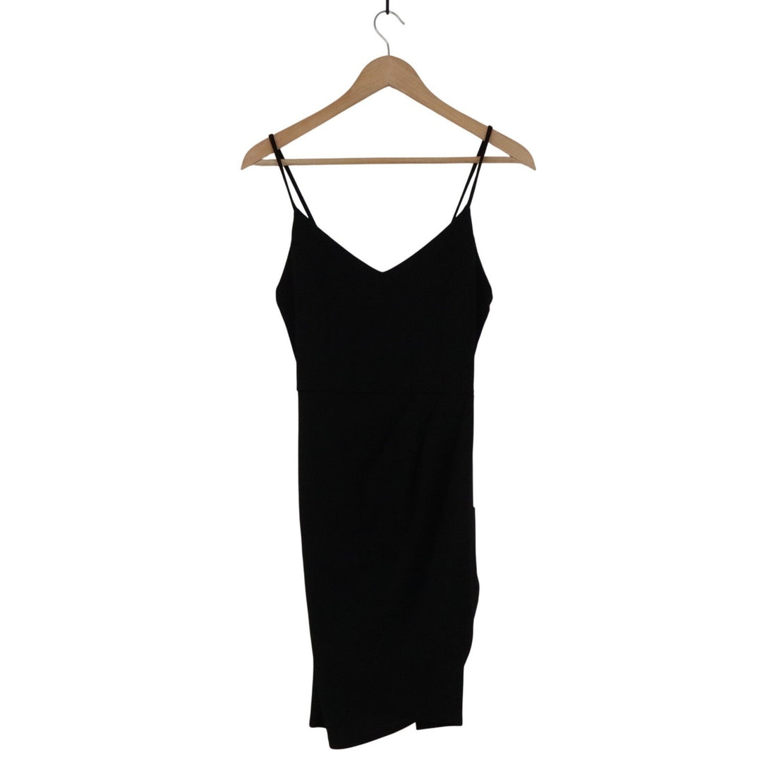 Lulus Black V-Neck Spaghetti Strap Bodycon Mini Wrap Dress Womens Size M NEW