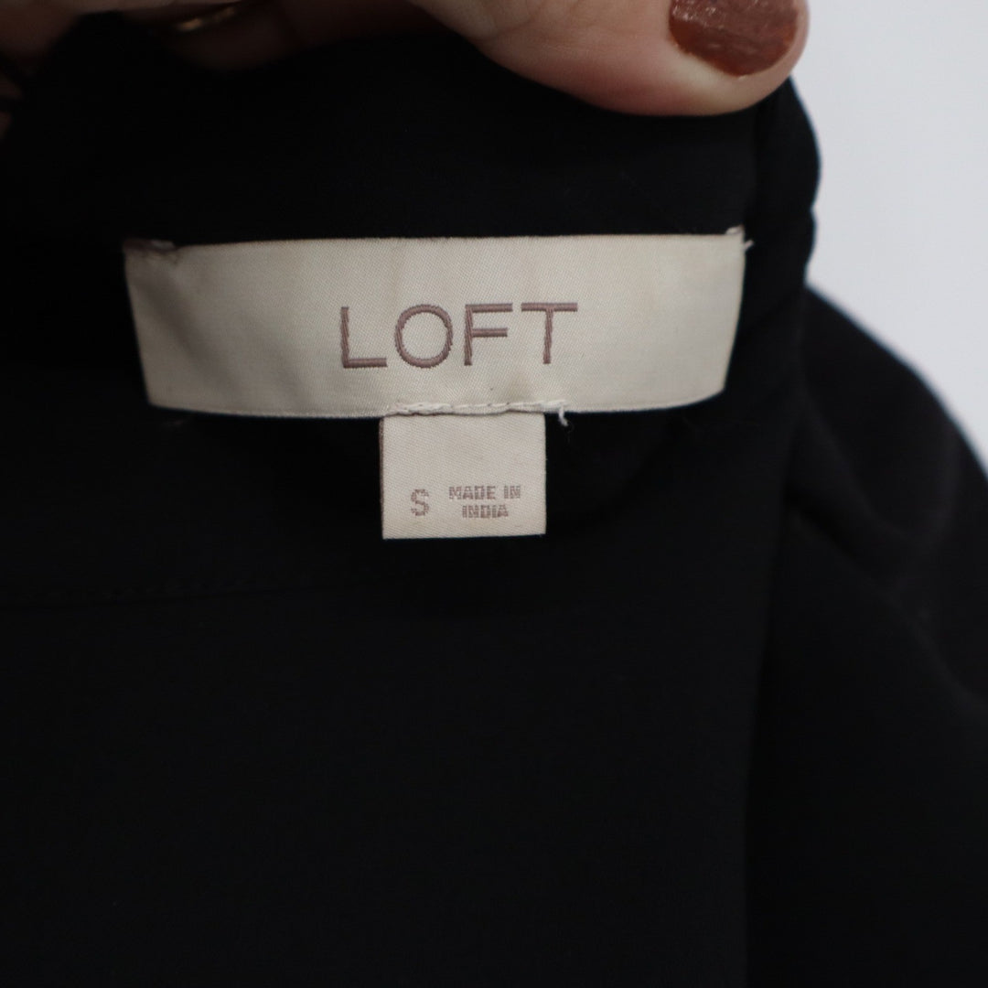 LOFT Black Keyhole Peplum Blouse Long Sleeve Top Small