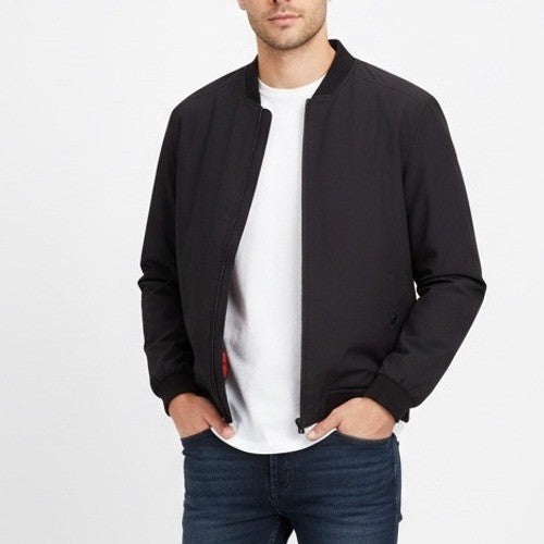 APT 9 Black Bomber Jacket Mens Size L Lightweight Zip Front Casual Outerwear