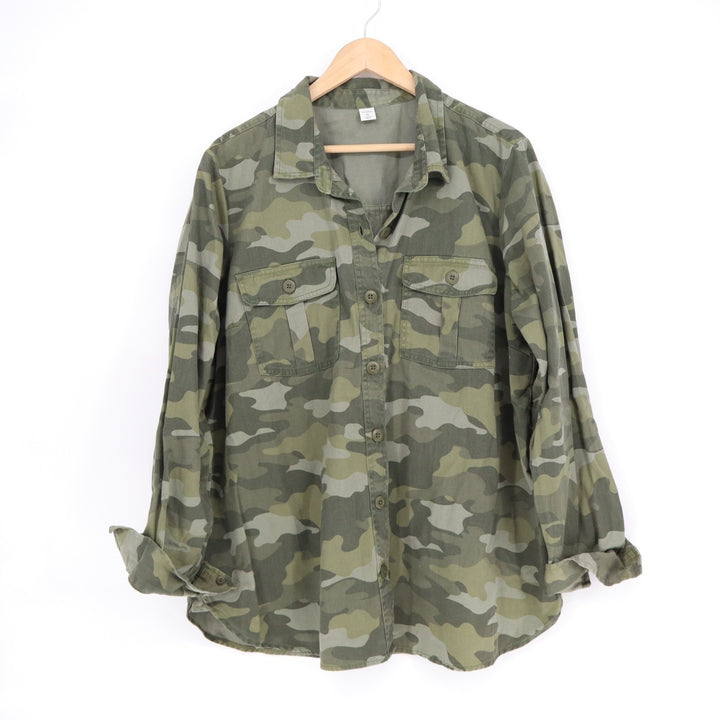 Old Navy utility shirt Womens XL Multi Camo Cotton Long Sleeve Spread Collar