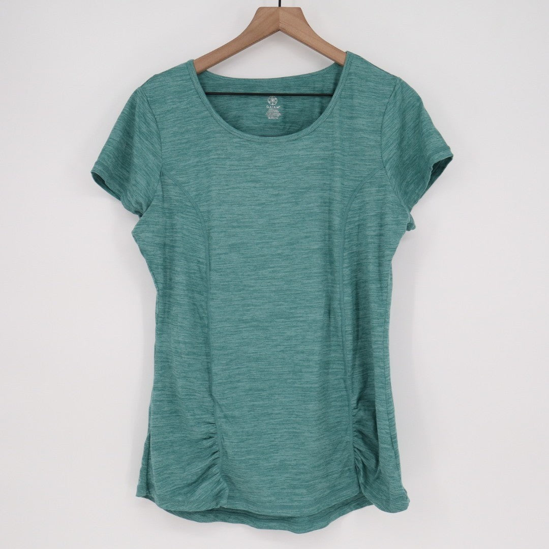 Gaiam T-Shirt Women XL Green Space Dye Stretch Crew Neck Short Sleeve Activewear