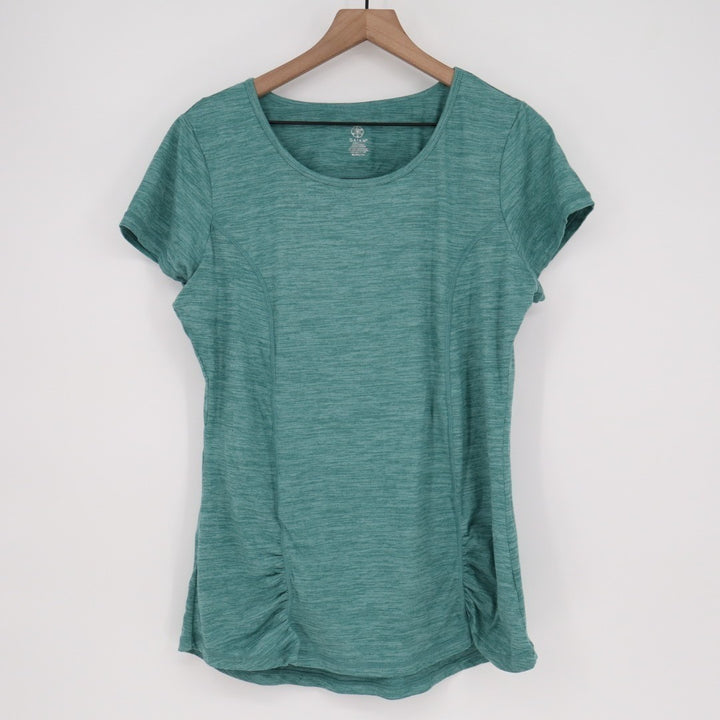 Gaiam T-Shirt Women XL Green Space Dye Stretch Crew Neck Short Sleeve Activewear