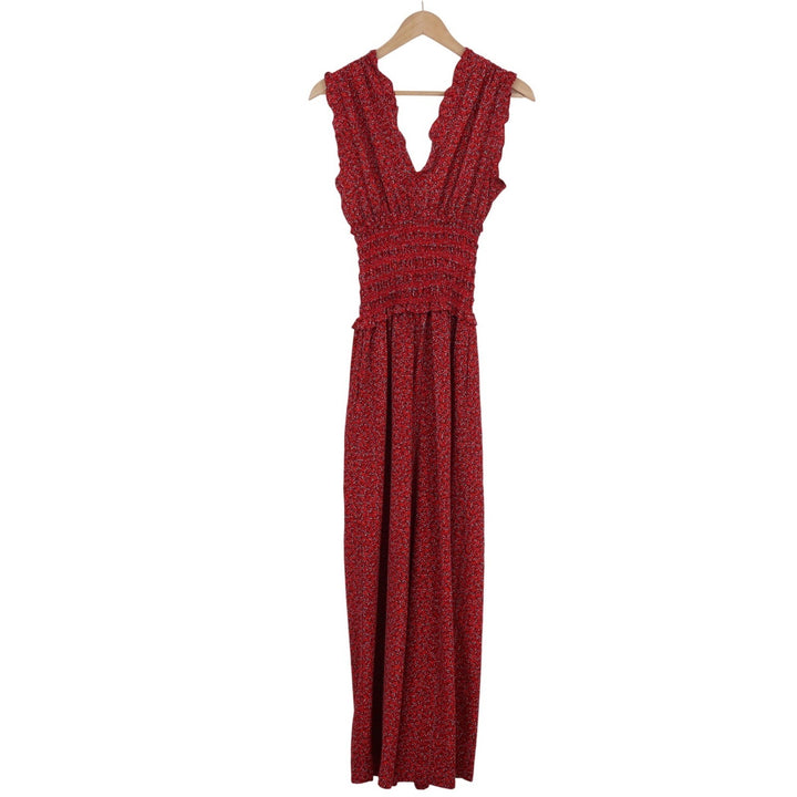 Max Studio Red Floral Smocked Waist Wide Leg Jumpsuit Sleeveless Small