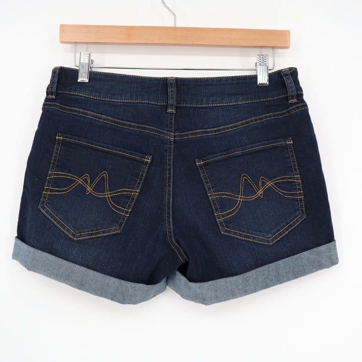 New York & Company Mom Shorts Womens 4 Blue Denim Cotton Stretch Cuffed Hem