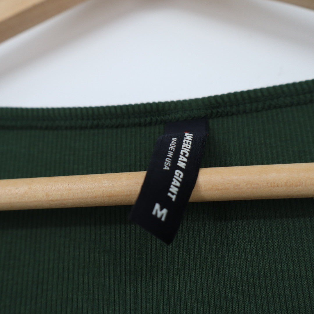 American Giant Ribbed Button Front Long Sleeve Top Green Size M