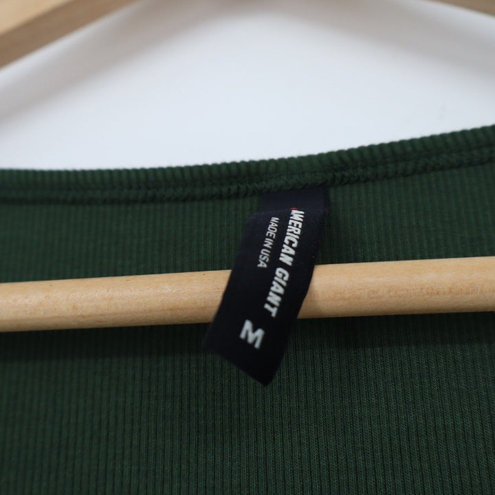 American Giant Ribbed Button Front Long Sleeve Top Green Size M