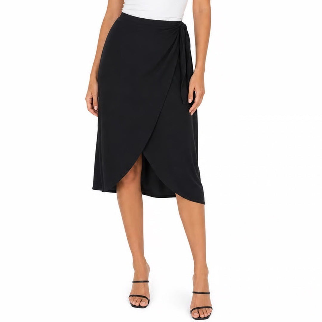 Star Vixen Black Wrap Front Tulip Hem Knee Length Skirt Size Medium