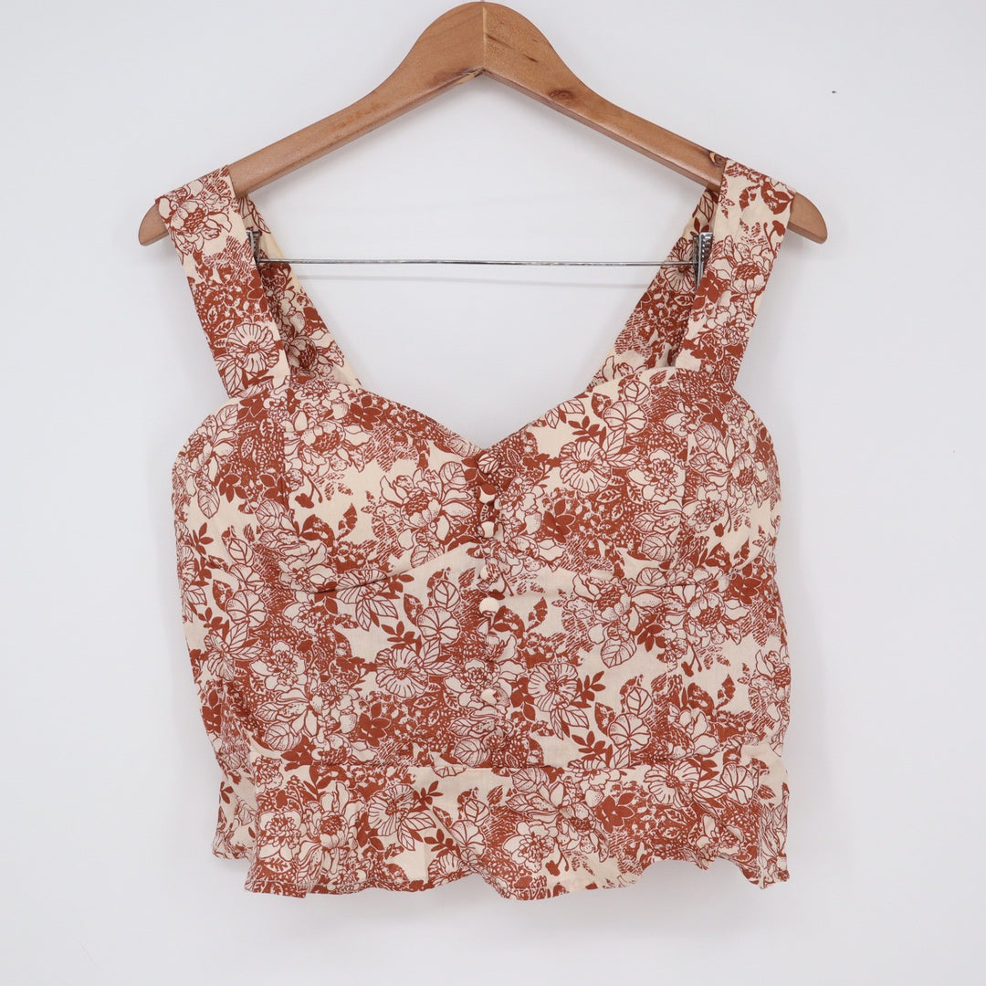 L.I.F.E. Love is for Eternity Crop Top Women's Large Floral Rust Smocked