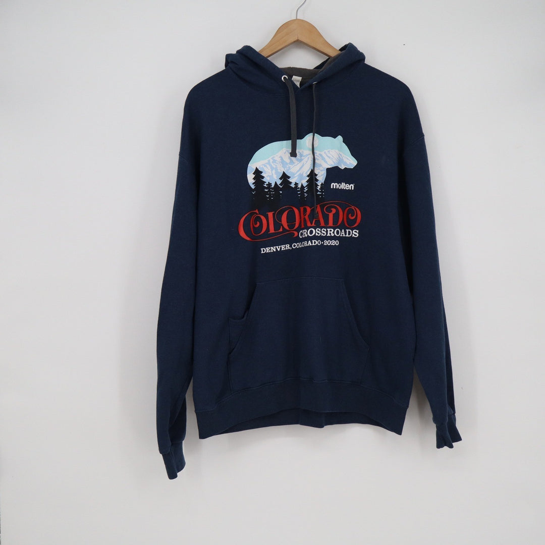 Fruit of the Loom Colorado Crossroads 2020 Hoodie Navy Blue Mens Large Graphic