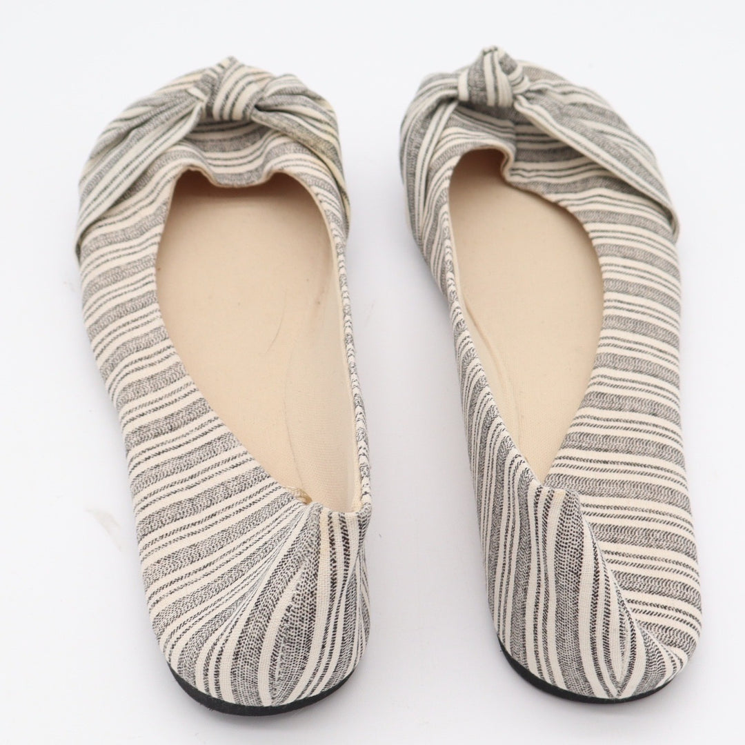 Time and Tru Womens Striped Knotted Bow Pointed Toe Ballet Flats Black Cream 10