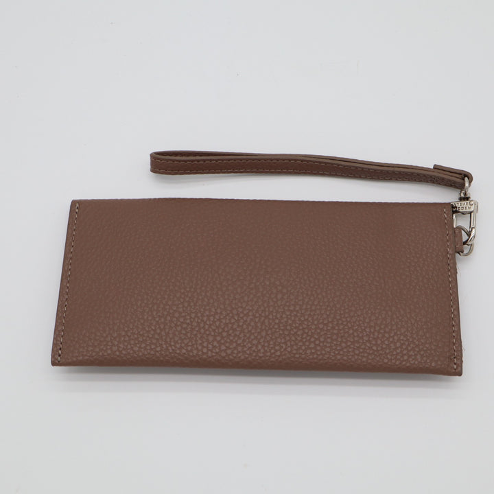 Steve Madden Womens Beige Pebbled Leather Envelope Convertible Wristlet Wallet