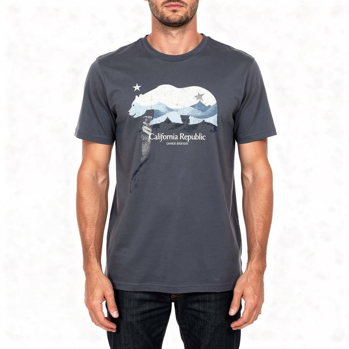 TravisMathew Mens Fog City 2.0 California Republic Bear Graphic T-Shirt Blue S