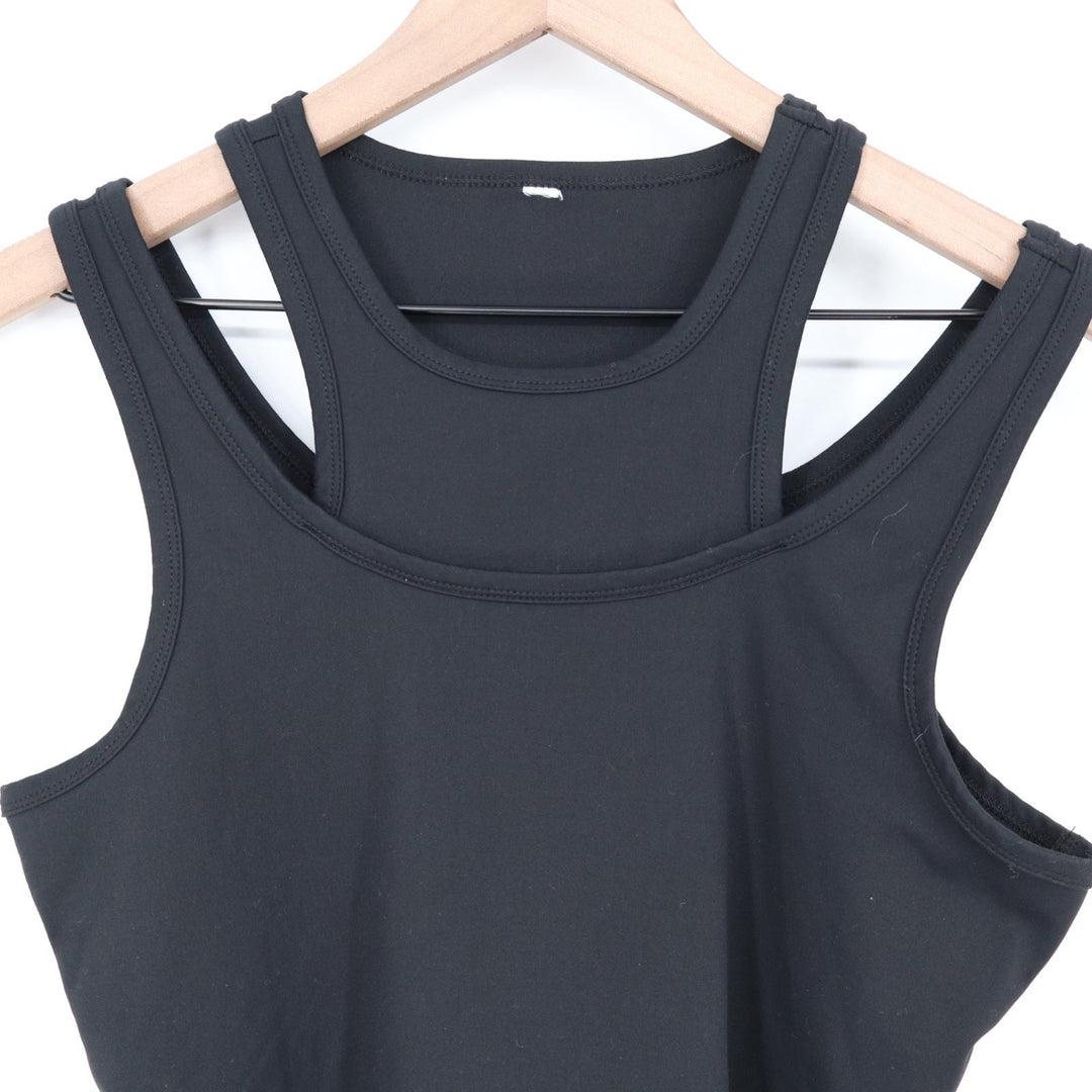 Layered Tank Top Womens Black Round Neck Wide Strap Activewear Yoga Running