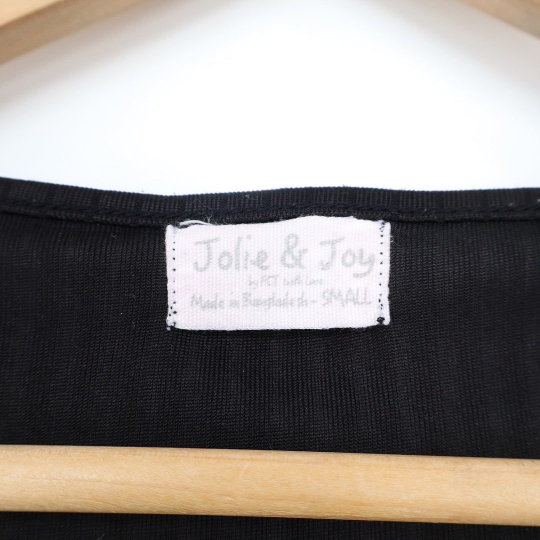 Jolie & Joy Black Ribbed Notched V-Neck Crop Top Short Sleeve Small