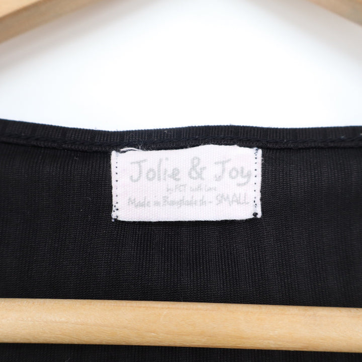 Jolie & Joy Black Ribbed Notched V-Neck Crop Top Short Sleeve Small