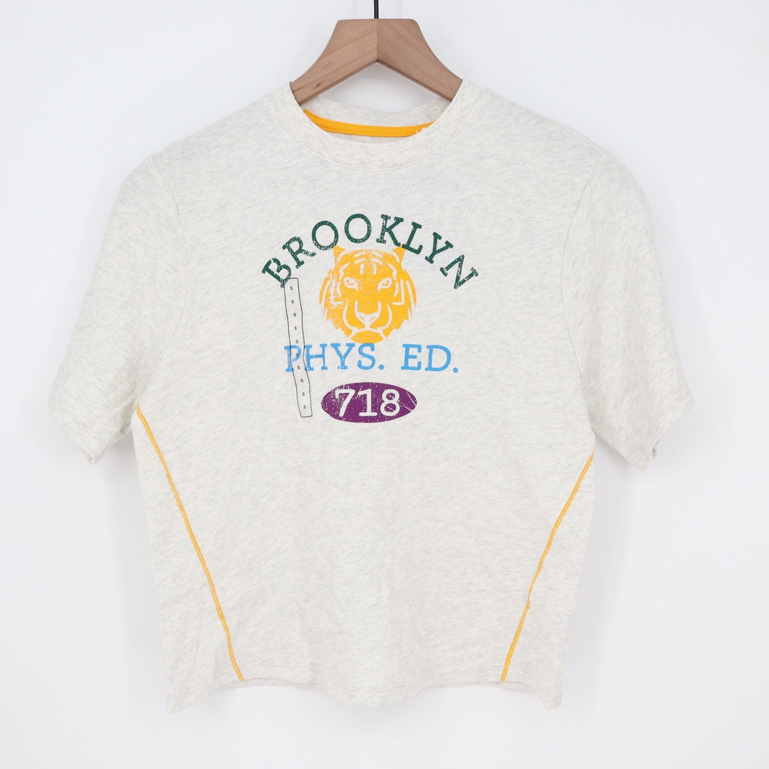 DSG Girls Small 8-9 Brooklyn Phys Ed Tiger Graphic Tee Light Heather Grey