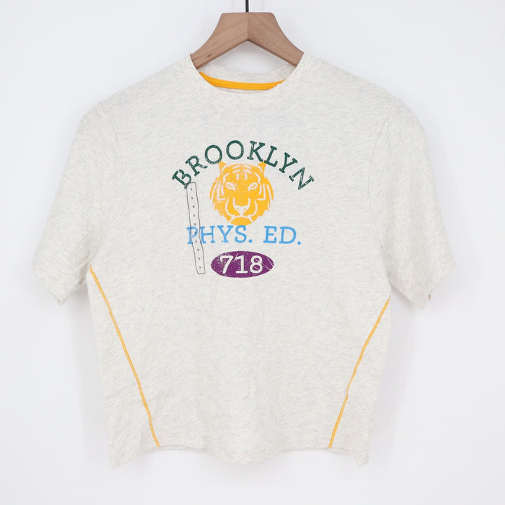 DSG Girls Small 8-9 Brooklyn Phys Ed Tiger Graphic Tee Light Heather Grey