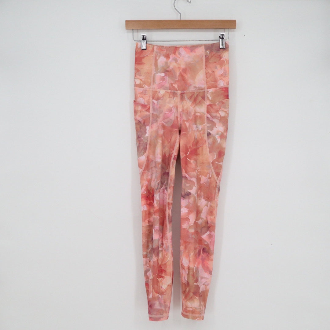 All in Motion Womens XS Pink Orange Abstract Floral High Rise Leggings Pockets