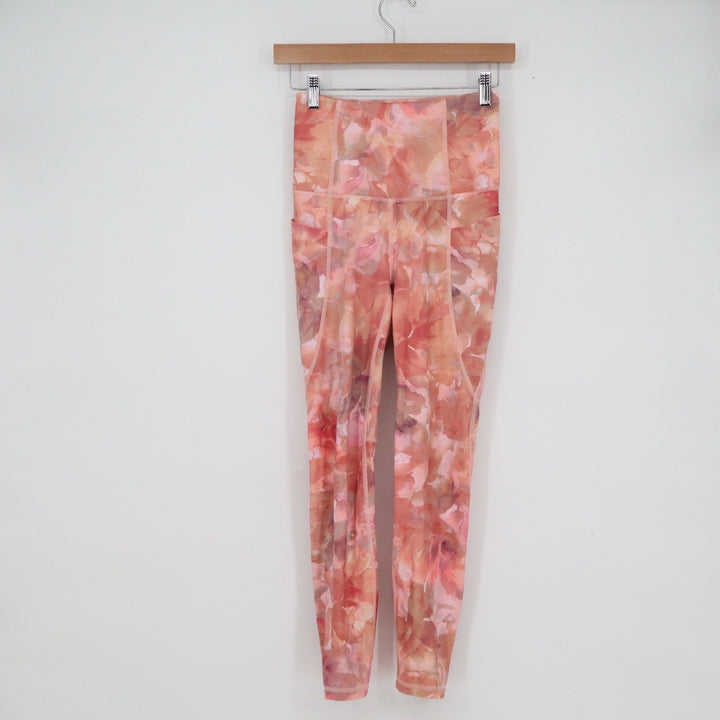 All in Motion Womens XS Pink Orange Abstract Floral High Rise Leggings Pockets