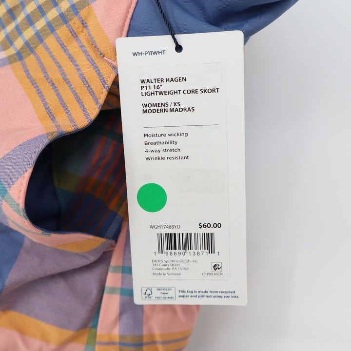 Walter Hagen Womens XS Modern Madras Plaid Lightweight Core Golf Skort P11 16"