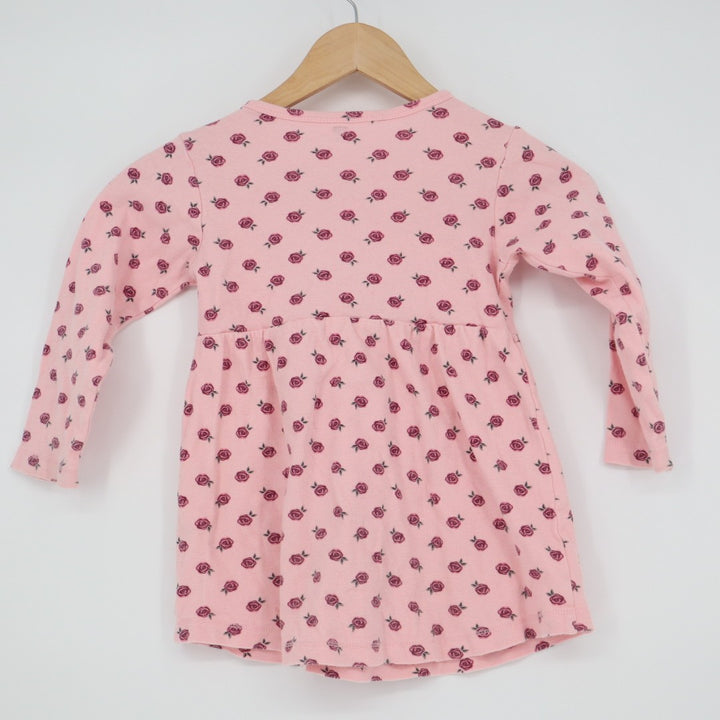 Hudson Baby Dress Toddlers 5T Pink Rose Print Cotton Round Neck Everyday Wear