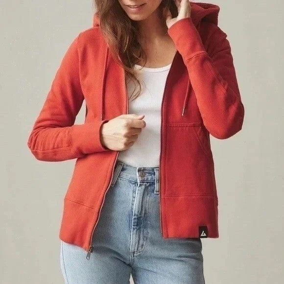 American Giant Hoodie Womens Large Red Fleece Lined Relaxed Classic Full Zip