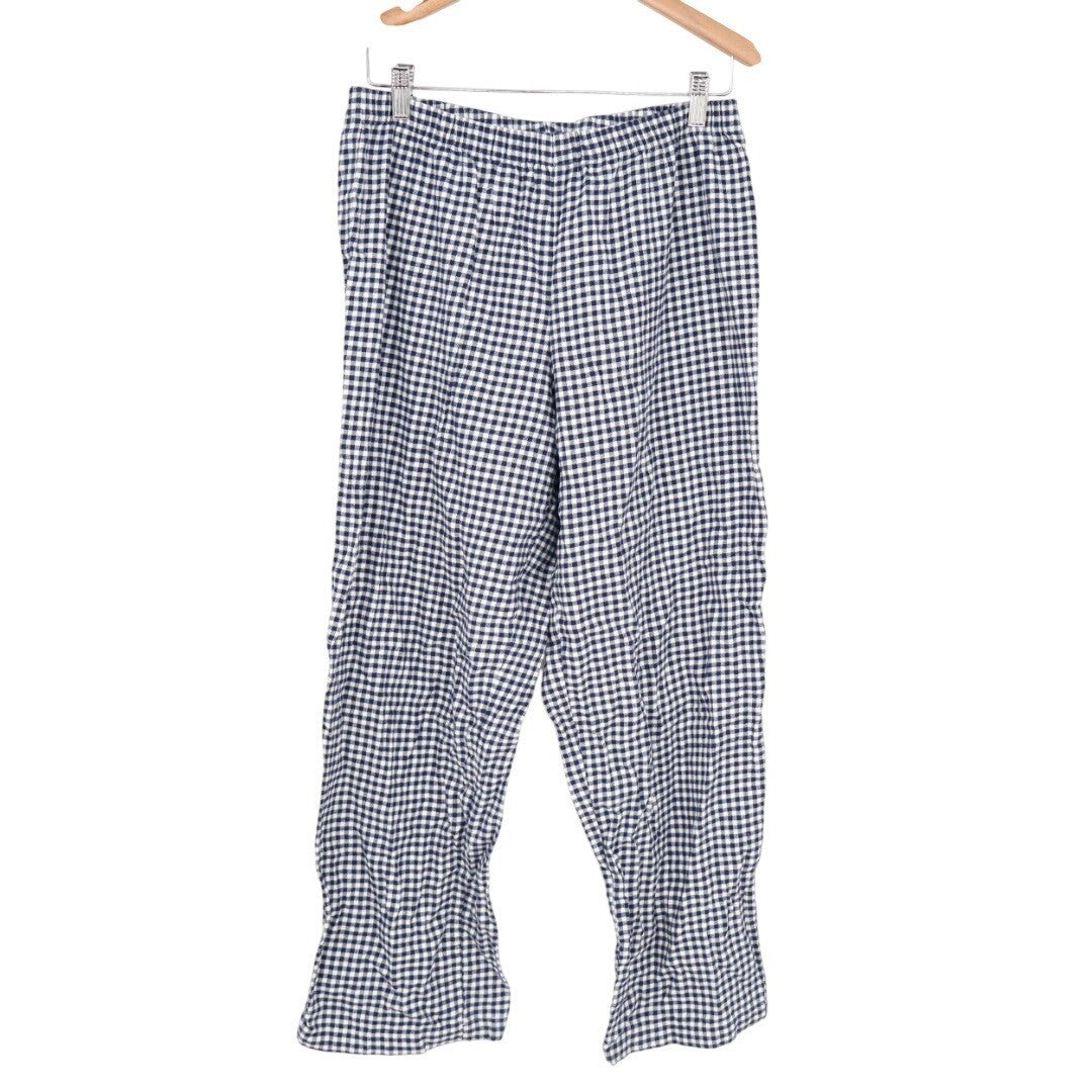 Charter Club Flannel 2-PC Pajamas Set Womens M Blue Gingham Check Lapel Collar