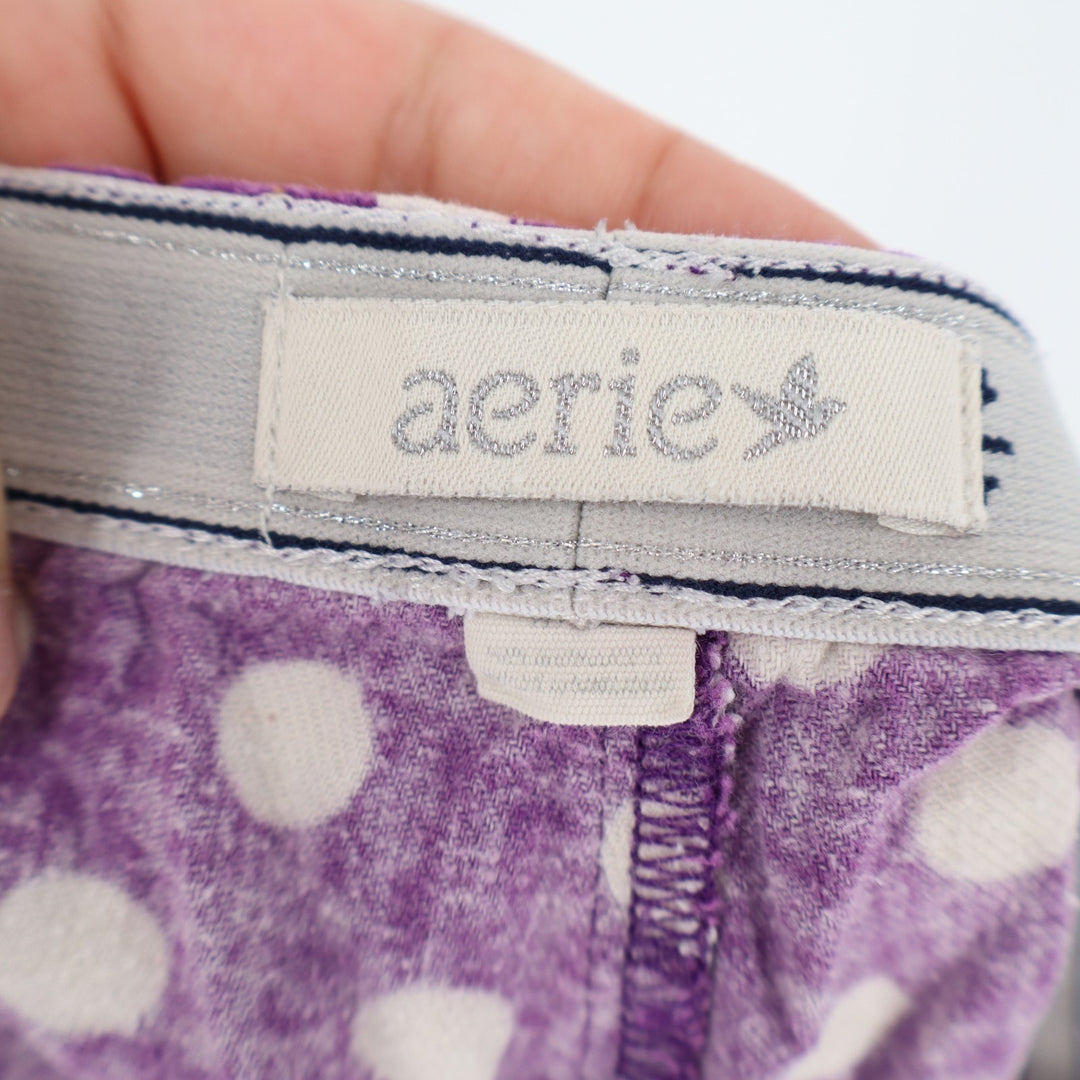 Aerie Mini Shorts Womens S Purple Polka Dot Pleated Elastic Waist Low Rise