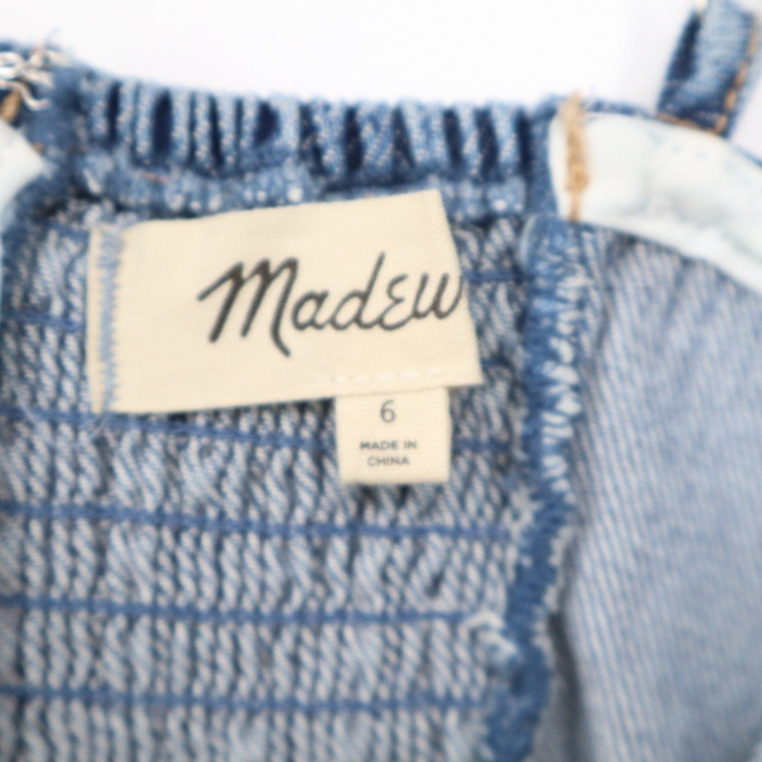 Madewell Tank Top Womens 6 Blue Denim Cotton Ruched Square Neck Spaghetti Strap