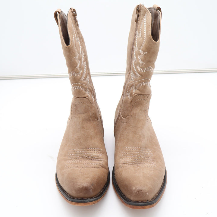 Womens Tan Faux Suede Western Cowboy Boots Pointed Toe Side Zip Size 6