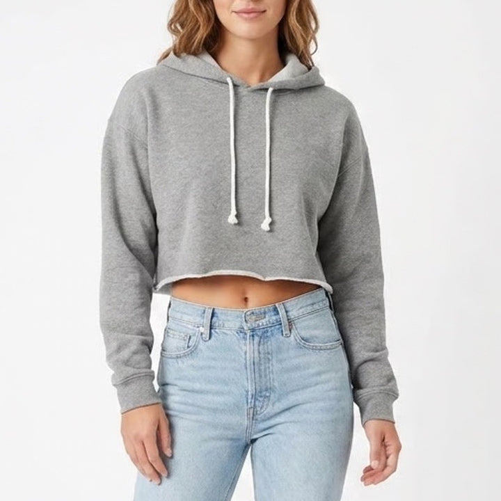 Wild Fable Womens XL Heather Gray Cropped Raw Hem Fleece Hoodie Sweatshirt