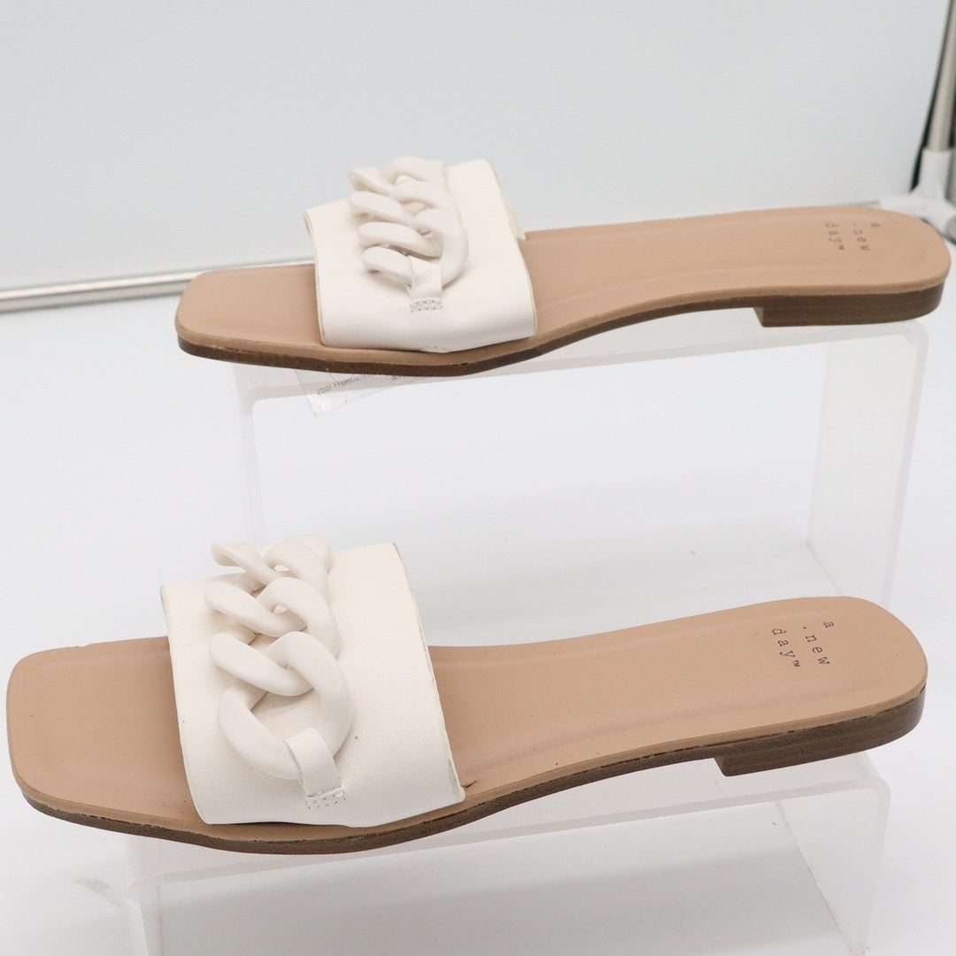 A New Day Womens White Square Toe Chain Link Slide Sandals Size 8.5 Flat