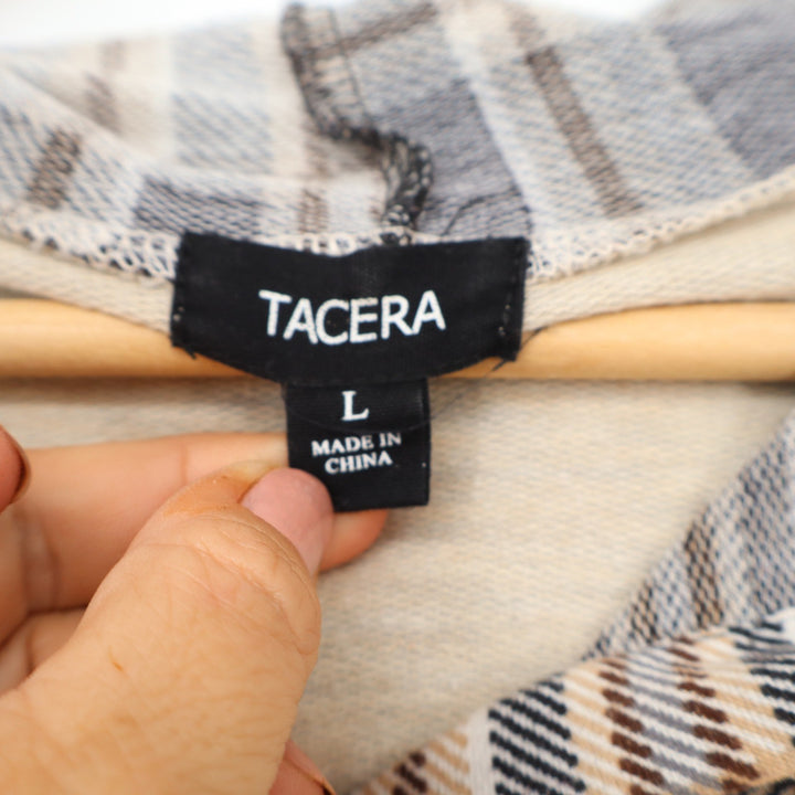 Tacera Plaid Sleeve Hoodie Dress Oatmeal Tan Black Size L