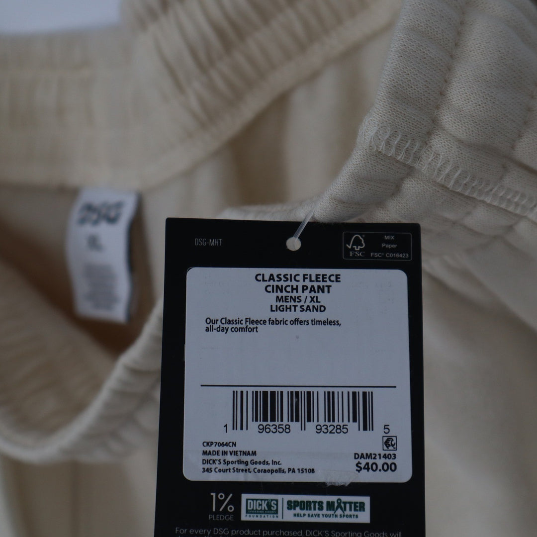 DSG Mens Classic Fleece Cinch Pant Joggers Light Sand XL New