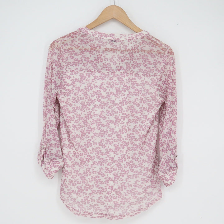 Cocomo Petite Pink Floral Mesh Roll Tab Sleeve Pintuck Blouse PS