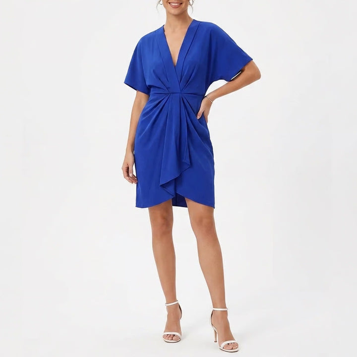SHEIN Royal Blue Twist Front V-Neck Draped Mini Dress Womens Large