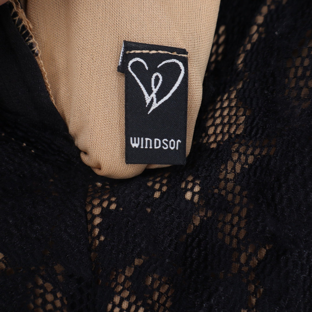 Windsor Black Floral Lace V-Neck Maxi Dress Tan Lining Size 5/6