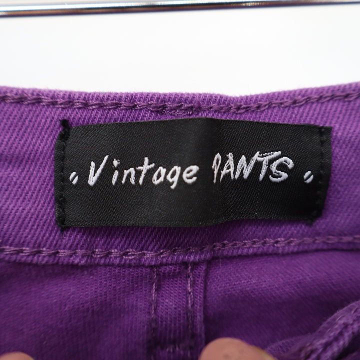 Vintage Pants Womens Purple Flare Bell Bottom Stretch Cotton Trousers Size L