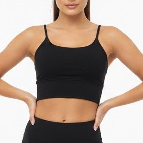 Black Spaghetti Strap Crop Tank Top Basic Casual Everyday Size L