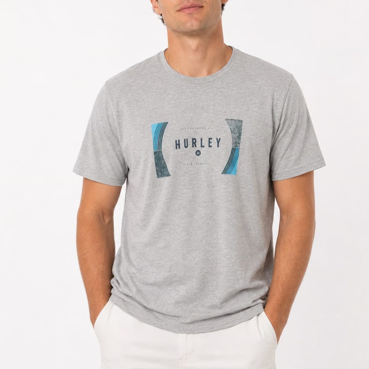 Hurley Mens Graphic T-Shirt Gray Short Sleeve Crew Neck Logo Surf Tee Size L