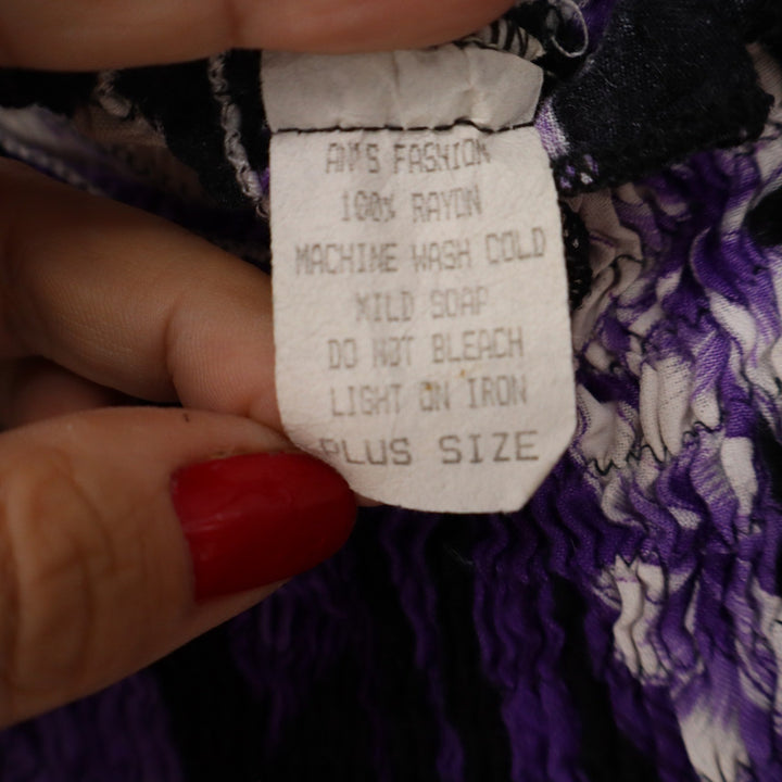 Ani's Fashion Purple Hibiscus Floral Smocked Midi Dress Plus Size Tie Straps
