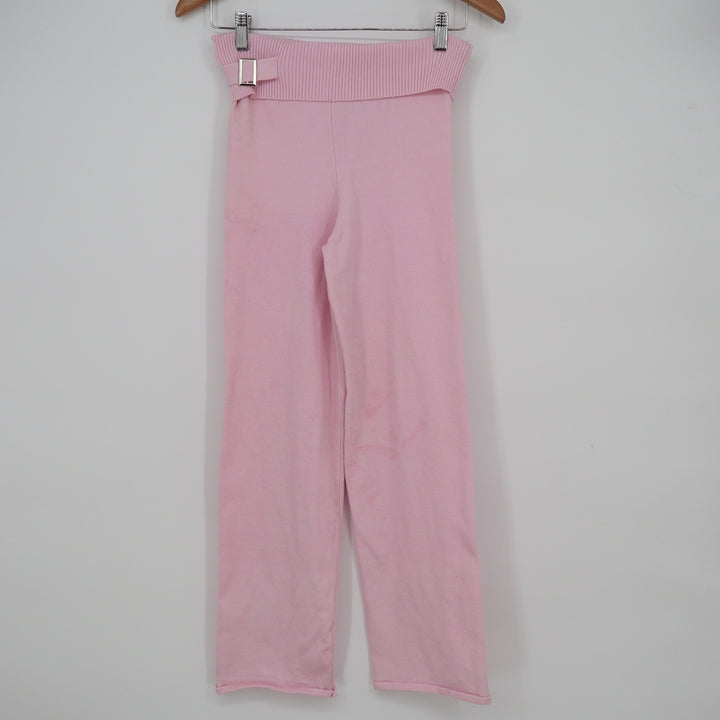 Pink Knit Lounge Pants Ribbed Buckle Waist Straight Leg Y2K Coquette Small