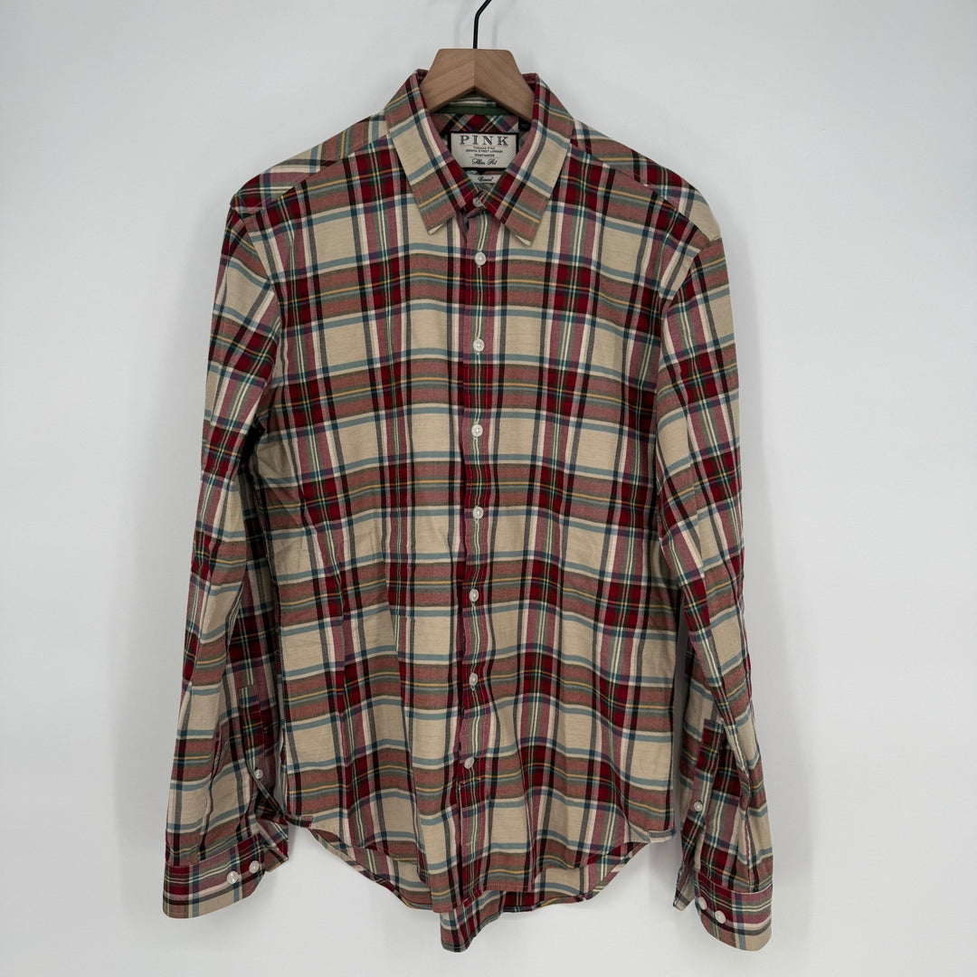 PINK Thomas Pink London Slim Fit Plaid Casual Button Down Shirt Mens Size M