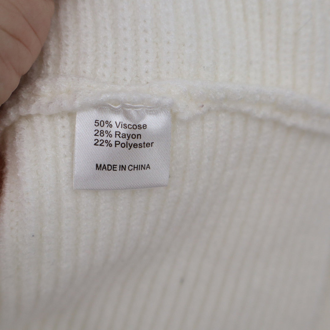 ZESICA Womens Off White Ribbed Knit Collared V-Neck Pullover Sweater Size L
